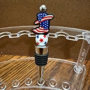 Patriotic Boot Wine Stopper-stainless steel - silicone & wood beads- handmade